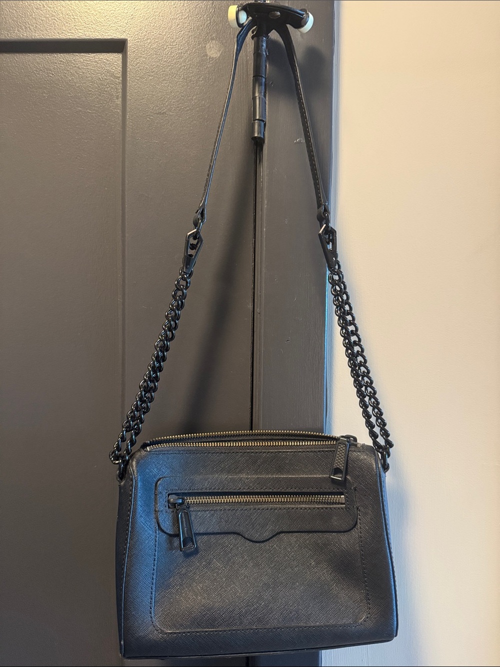 Rebecca Minkoff Black Leather Crossbody with Chain Strap
